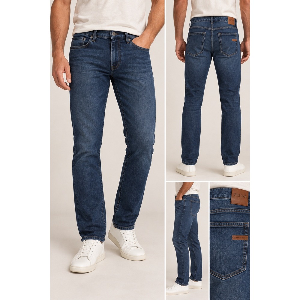 Zegna Mens Slim Fit Jeans Dark Wash Denim Size 32 Made in Romania